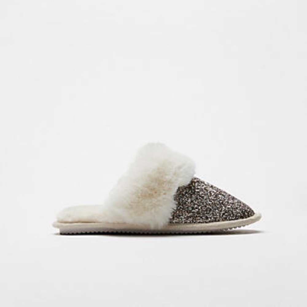 Express Glitter Faux Fur Slippers